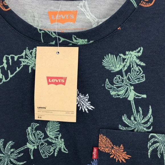 NEW Levis Top Dress Blues Shirt Tropical Print Palm Blue Size Medium - Picture 5 of 14